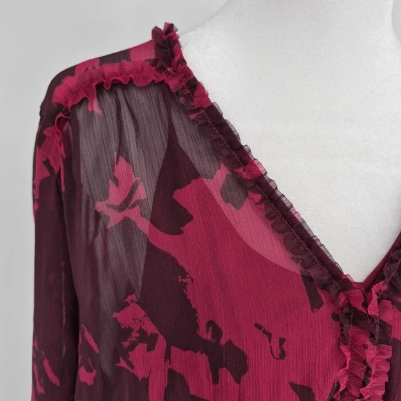 NWT Simply Vera Vera Wang Ruffle Dress Magenta Long Sleeve Mini Chiffon Sz XL - Picture 4 of 13